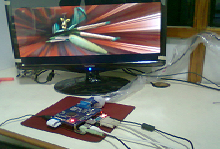 Embedded hardware development board on a workbench